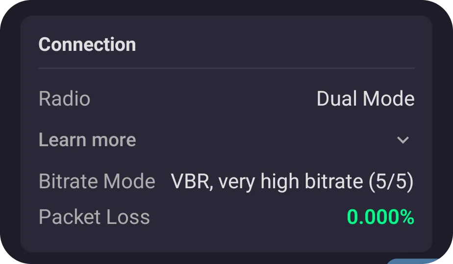 Packet loss statistics graph showing Bluetooth transmission quality over time